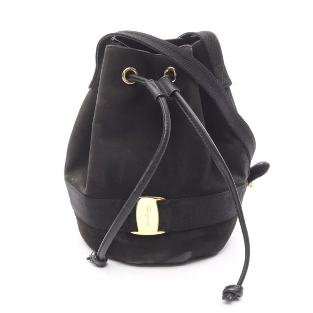 Salvatore Ferragamo Shoulder Bag Suede Black Vara - Picture 2 of 10